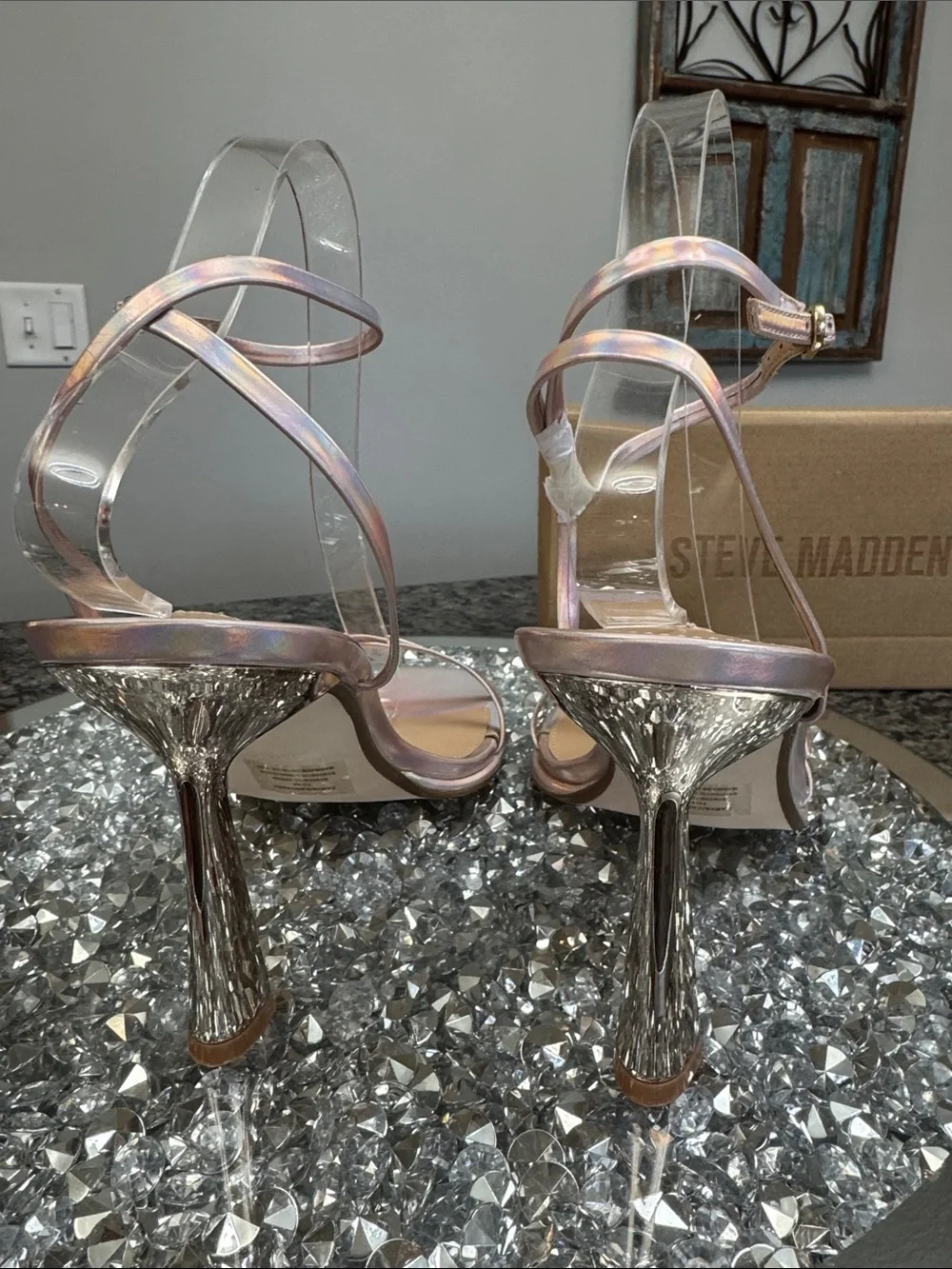 Steve Madden rose Iridescent Strap High Heel Sandals NEW 10
